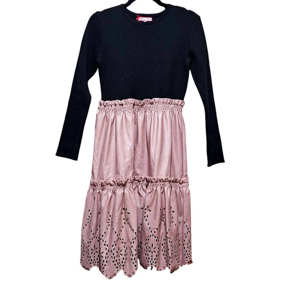 Melange Girl Long-Sleeve Black & Pink Dress With Eyelet Design Size 18 - Picture 1 of 10